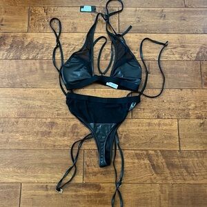NWT Mapale Black Two Piece Set lace Faux leather Size M/L